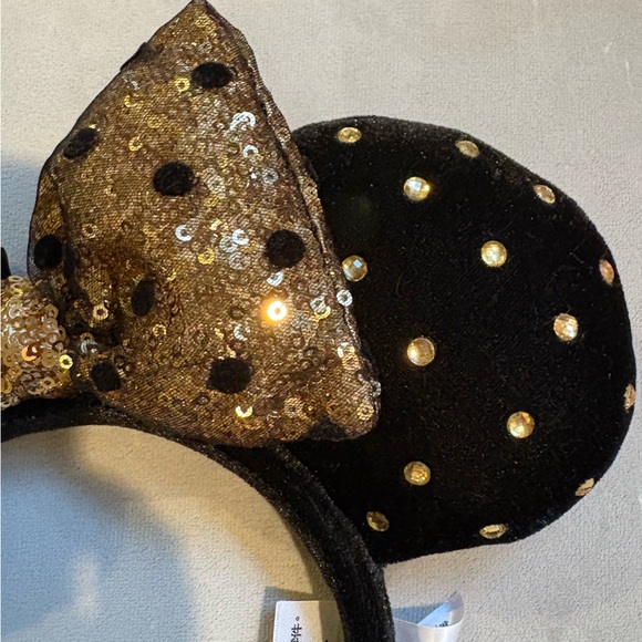 Black and Gold Polka Dot Minnie Ears Headband - Picture 2 of 3